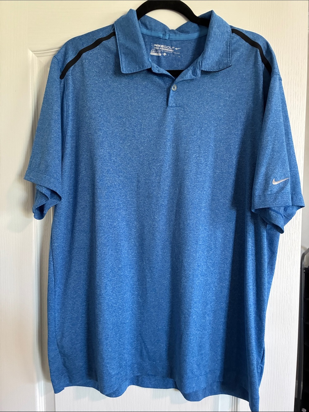 Nike Men’s Blue Heather Polo with Black Shoulder Accents